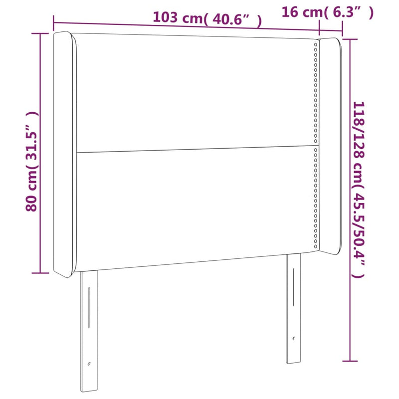 vidaXL sötétkék bársony fejtámla szárnyakkal 203x23x118/128 cm