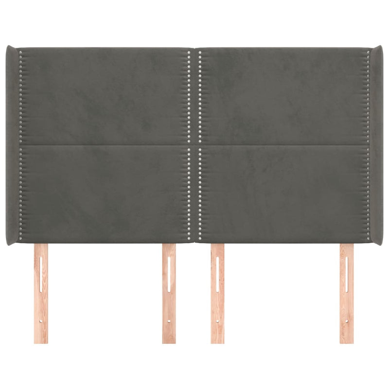vidaXL sötétszürke bársony fejtámla szárnyakkal 147x16x118/128 cm