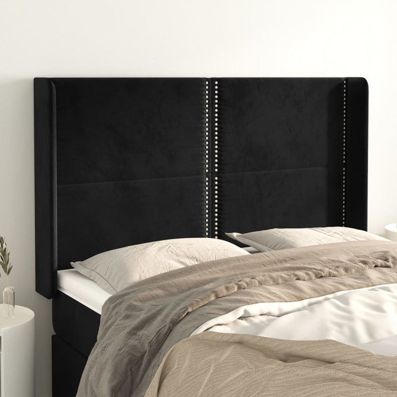 vidaXL fekete bársony fejtámla szárnyakkal 147x16x118/128 cm