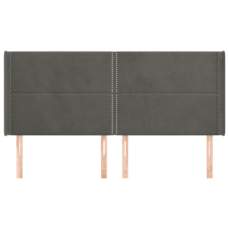 vidaXL sötétszürke bársony fejtámla szárnyakkal 163x16x118/128 cm