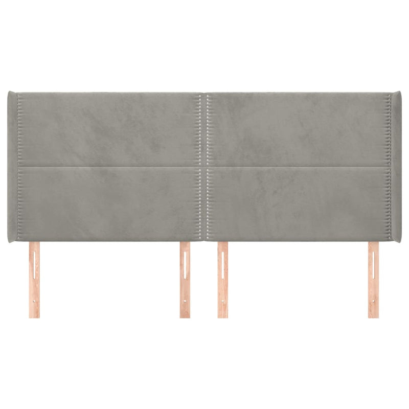 vidaXL világosszürke bársony fejtámla szárnyakkal 203x16x118/128 cm