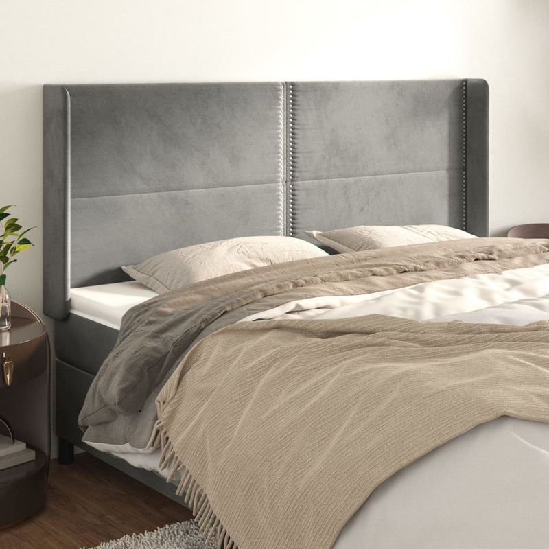 vidaXL világosszürke bársony fejtámla szárnyakkal 203x16x118/128 cm