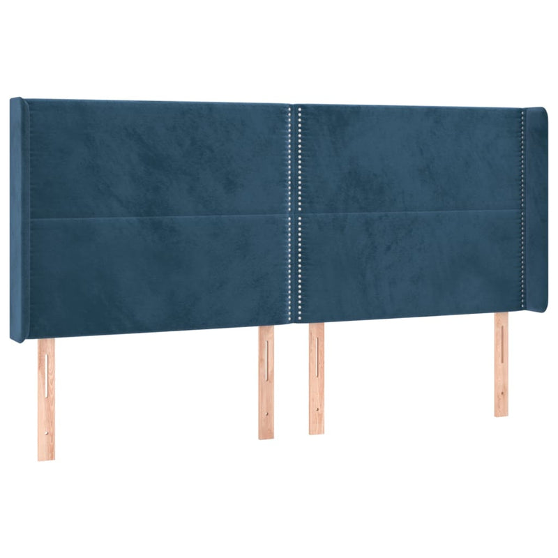 vidaXL kék bársony fejtámla szárnyakkal 203x16x118/128 cm