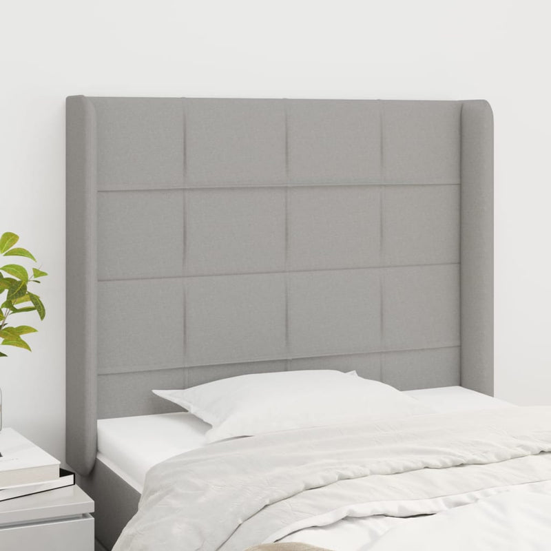 vidaXL világosszürke szövet fejtámla szárnyakkal 83x16x118/128 cm