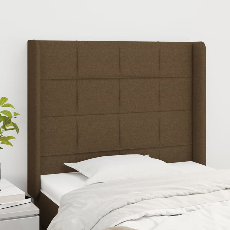 vidaXL sötétbarna szövet fejtámla szárnyakkal 83x16x118/128 cm