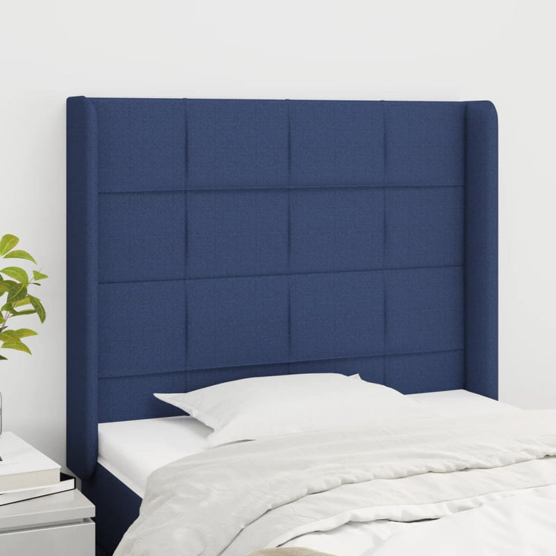vidaXL kék szövet fejtámla szárnyakkal 83x16x118/128 cm