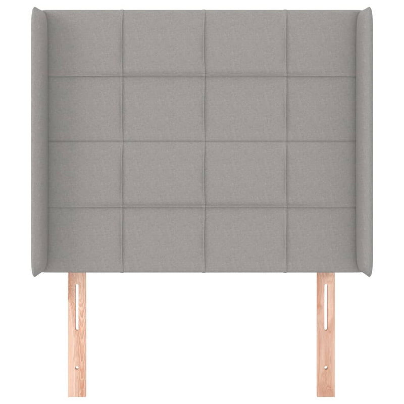 vidaXL világosszürke szövet fejtámla szárnyakkal 93x16x118/128 cm