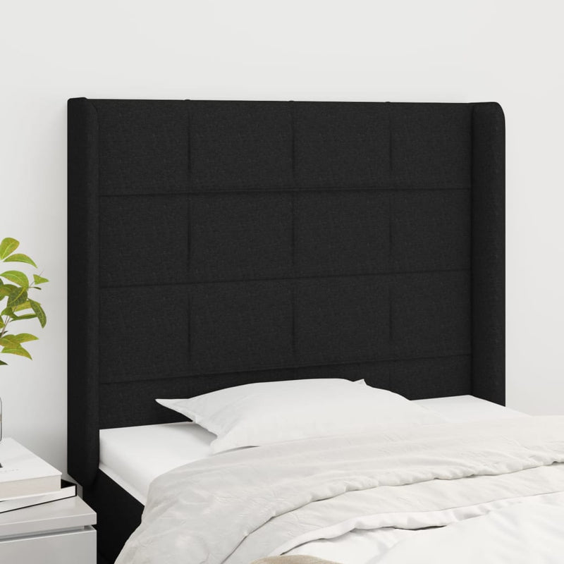 vidaXL fekete szövet fejtámla szárnyakkal 103x16x118/128 cm