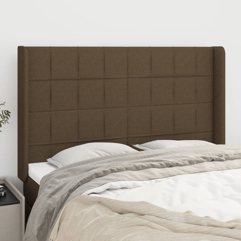 vidaXL sötétbarna szövet fejtámla szárnyakkal 147x16x118/128 cm