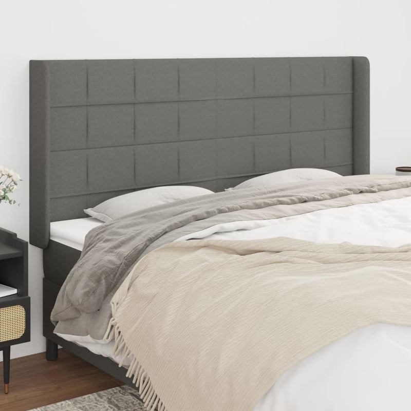 vidaXL sötétszürke szövet fejtámla szárnyakkal 203x16x118/128 cm