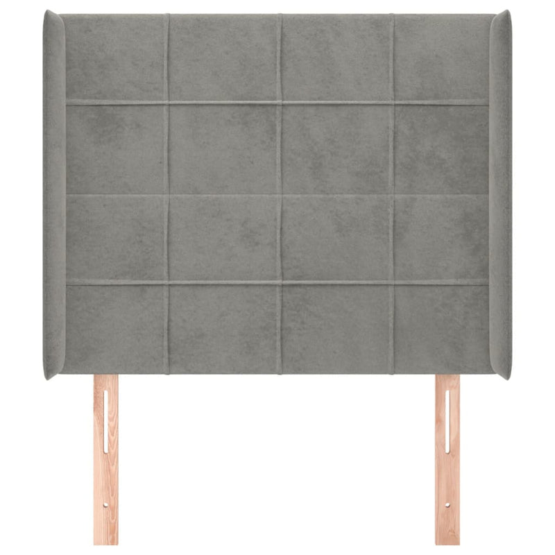 vidaXL világosszürke bársony fejtámla szárnyakkal 83x16x118/128 cm
