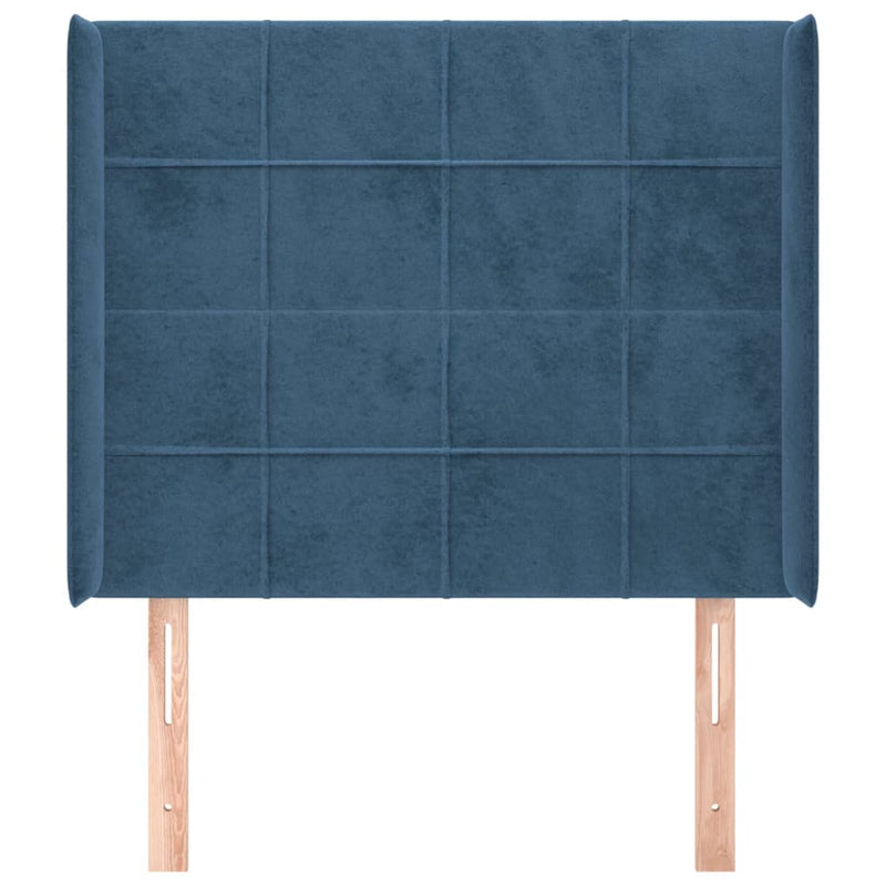 vidaXL sötétkék bársony fejtámla szárnyakkal 83x16x118/128 cm