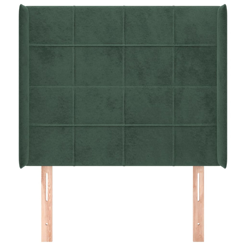vidaXL sötétzöld bársony fejtámla szárnyakkal 93x16x118/128 cm