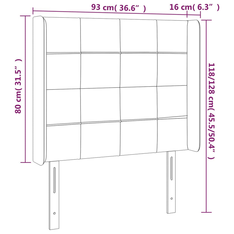 vidaXL sötétzöld bársony fejtámla szárnyakkal 93x16x118/128 cm