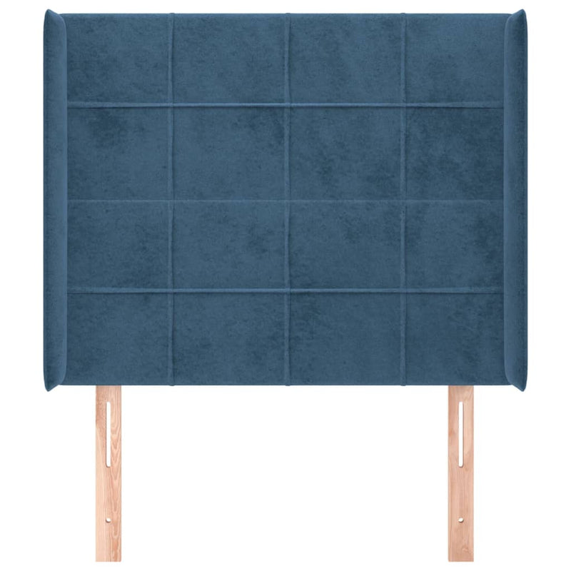 vidaXL sötétkék bársony fejtámla szárnyakkal 93x16x118/128 cm