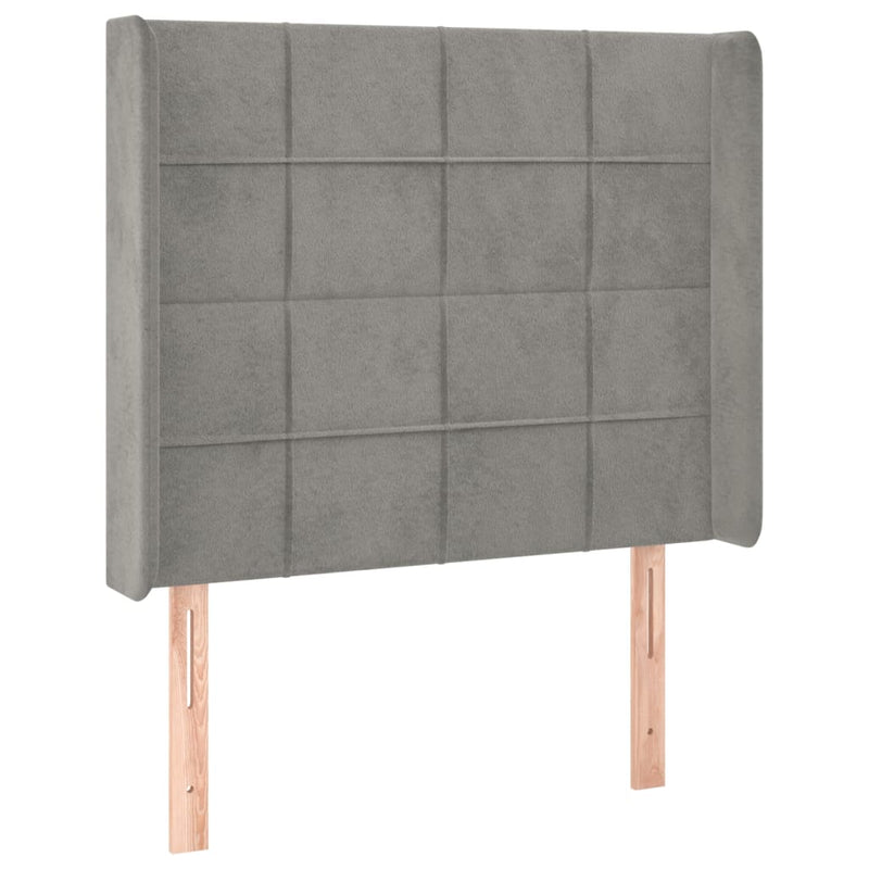 vidaXL világosszürke bársony fejtámla szárnyakkal 103x16x118/128 cm