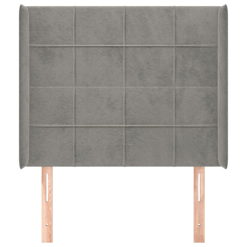 vidaXL világosszürke bársony fejtámla szárnyakkal 103x16x118/128 cm