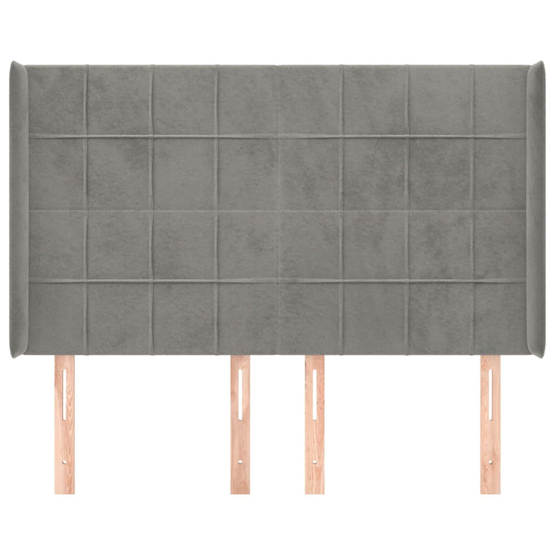 vidaXL világosszürke bársony fejtámla szárnyakkal 147x16x118/128 cm