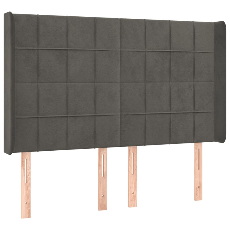 vidaXL sötétszürke bársony fejtámla szárnyakkal 147x16x118/128 cm