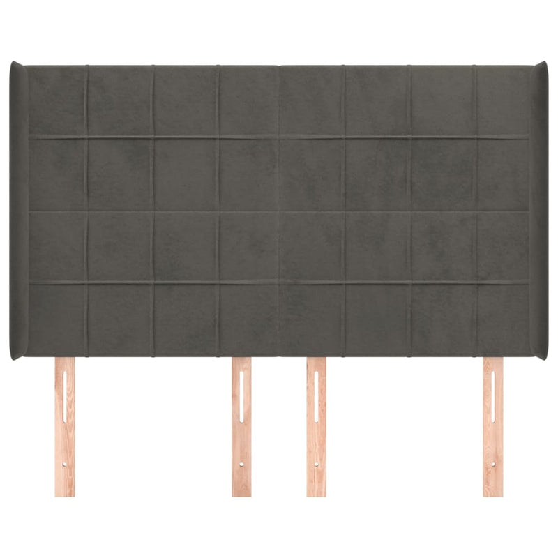 vidaXL sötétszürke bársony fejtámla szárnyakkal 147x16x118/128 cm