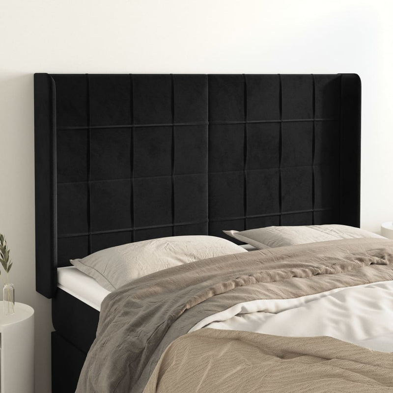 vidaXL fekete bársony fejtámla szárnyakkal 147x16x118/128 cm