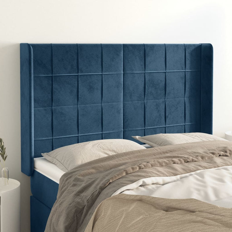 vidaXL kék bársony fejtámla szárnyakkal 147x16x118/128 cm