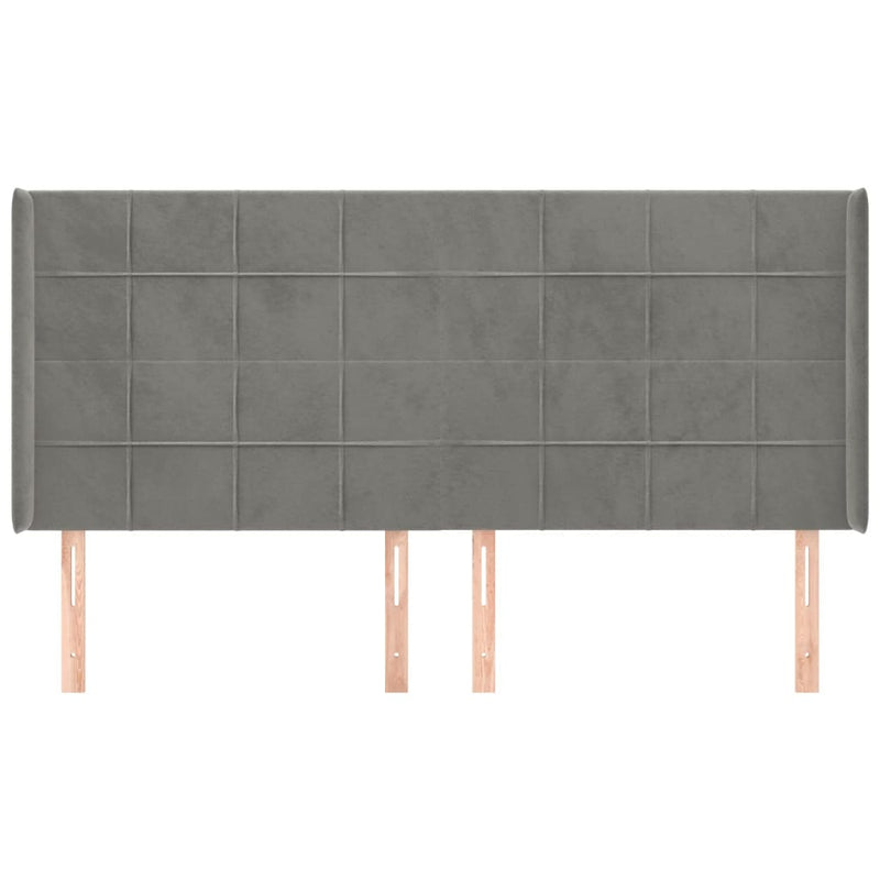 vidaXL világosszürke bársony fejtámla szárnyakkal 163x16x118/128 cm