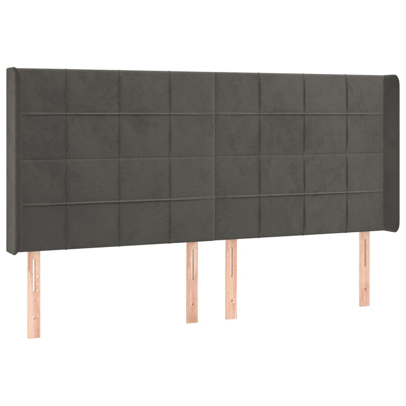 vidaXL sötétszürke bársony fejtámla szárnyakkal 163x16x118/128 cm