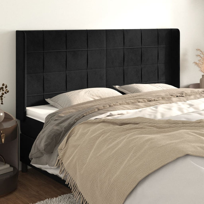 vidaXL fekete bársony fejtámla szárnyakkal 183x16x118/128 cm