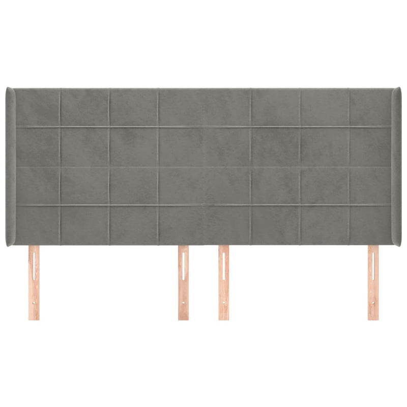 vidaXL világosszürke bársony fejtámla szárnyakkal 203x16x118/128 cm