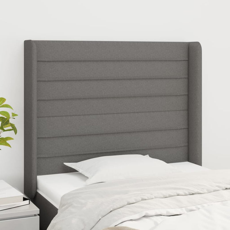 vidaXL sötétszürke szövet fejtámla szárnyakkal 83x16x118/128 cm
