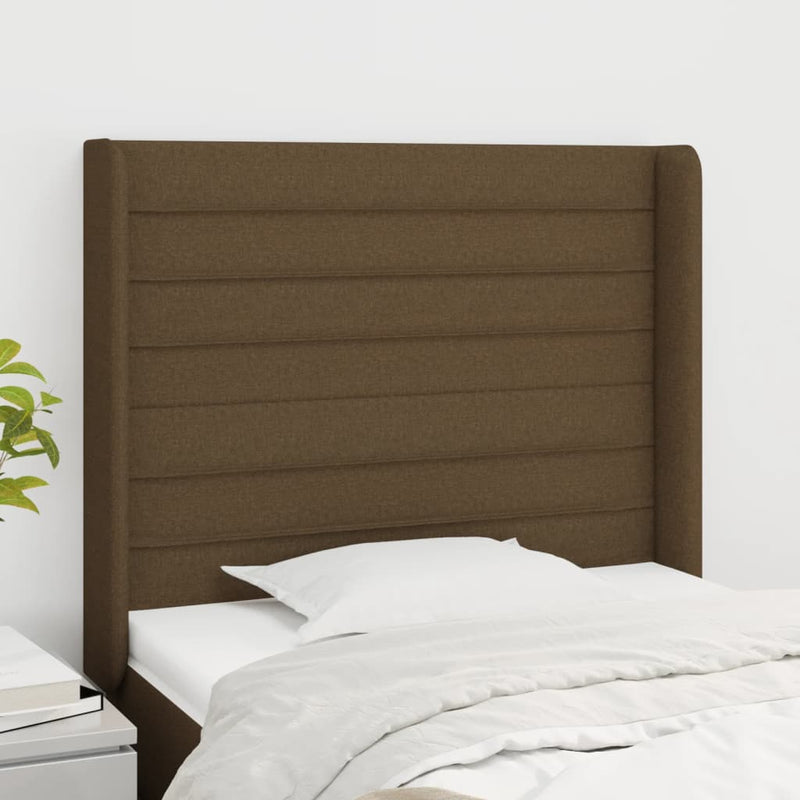 vidaXL sötétbarna szövet fejtámla szárnyakkal 93x16x118/128 cm