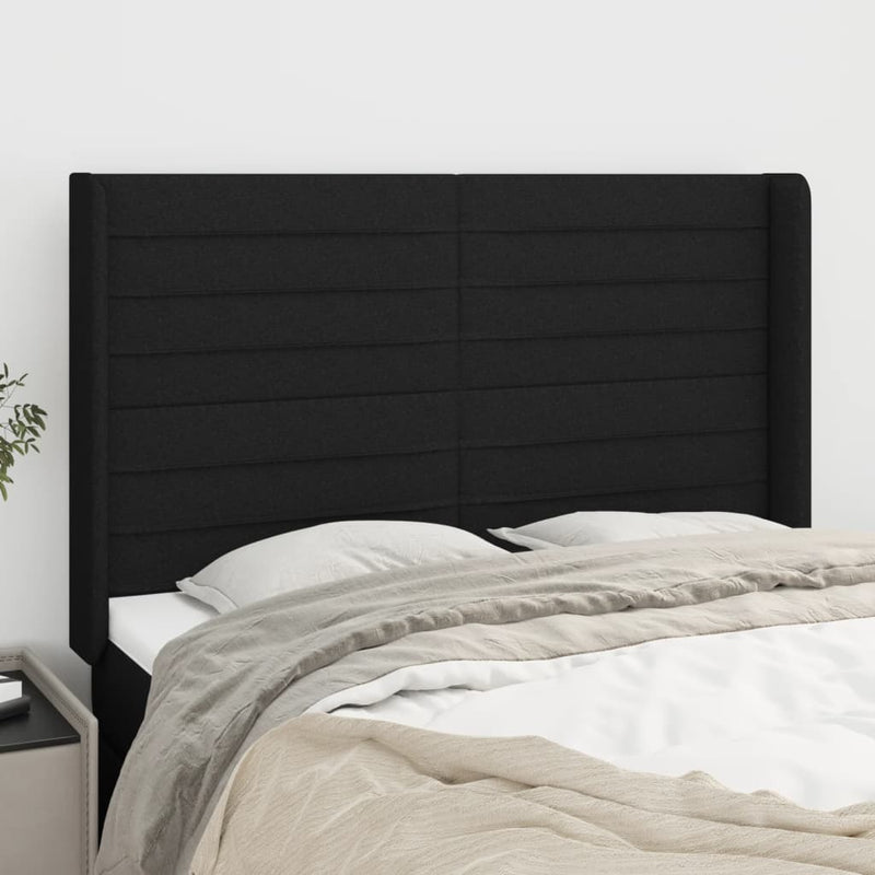vidaXL fekete szövet fejtámla szárnyakkal 147x16x118/128 cm