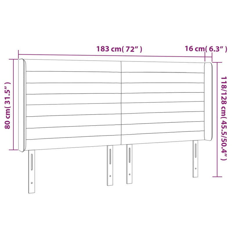 vidaXL sötétszürke szövet fejtámla szárnyakkal 183x16x118/128 cm