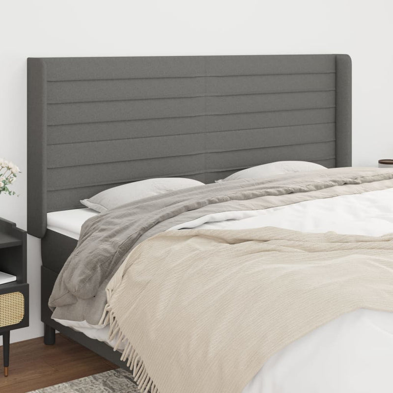 vidaXL sötétszürke szövet fejtámla szárnyakkal 203x16x118/128 cm