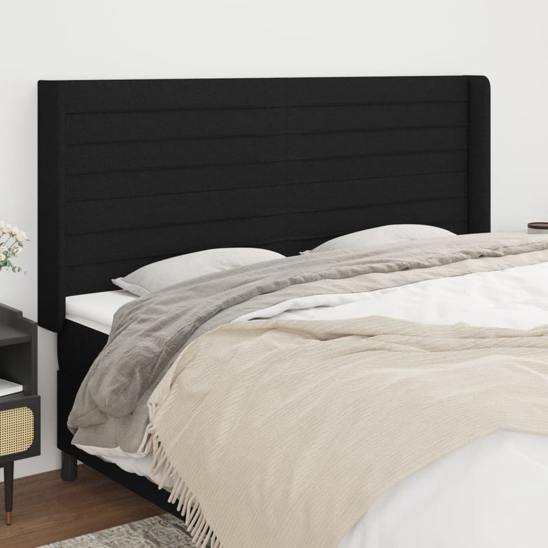 vidaXL fekete szövet fejtámla szárnyakkal 203x16x118/128 cm