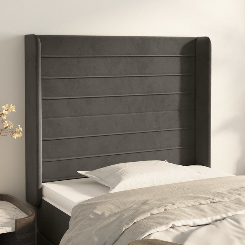 vidaXL sötétszürke bársony fejtámla szárnyakkal 83x16x118/128 cm