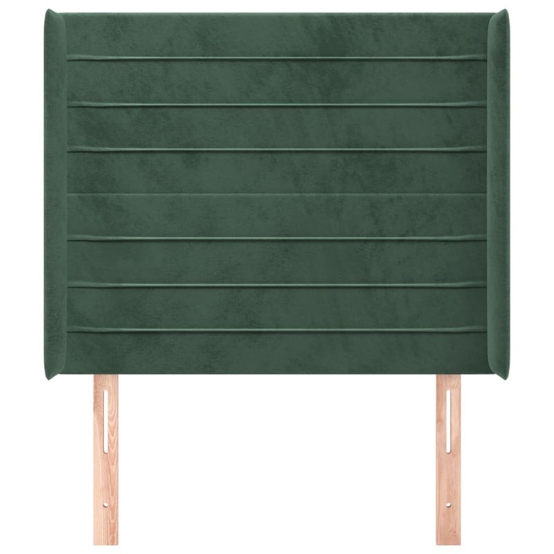 vidaXL sötétzöld bársony fejtámla szárnyakkal 93x16x118/128 cm