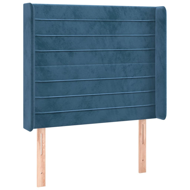 vidaXL sötétkék bársony fejtámla szárnyakkal 93x16x118/128 cm