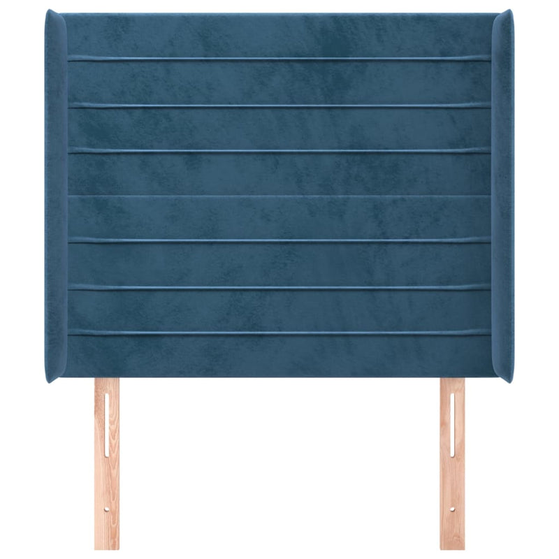 vidaXL sötétkék bársony fejtámla szárnyakkal 93x16x118/128 cm