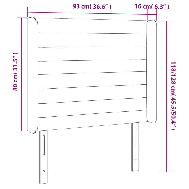 vidaXL sötétkék bársony fejtámla szárnyakkal 93x16x118/128 cm