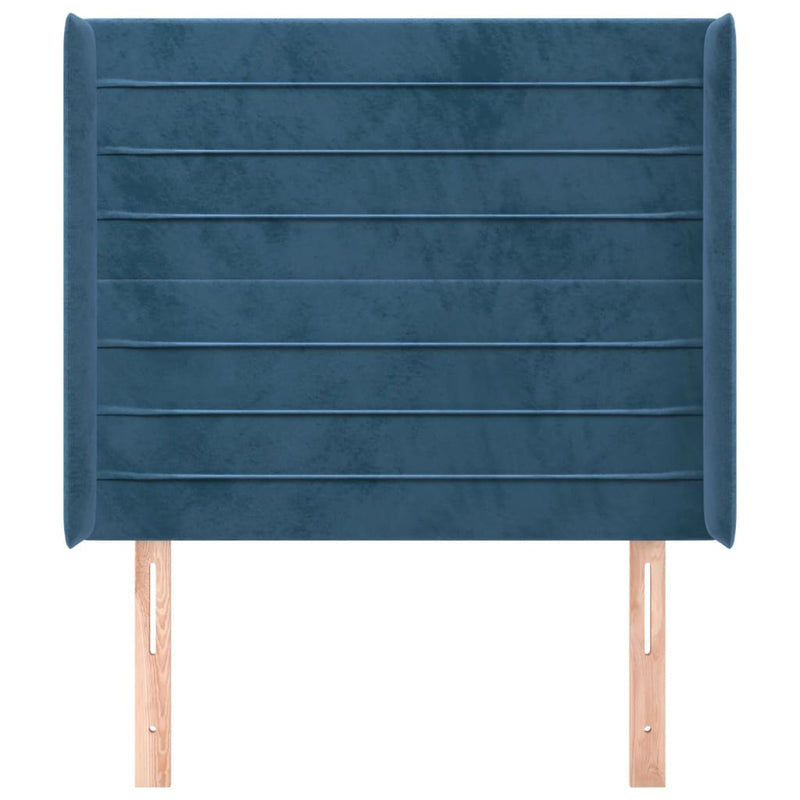 vidaXL sötétkék bársony fejtámla szárnyakkal 203x23x118/128 cm