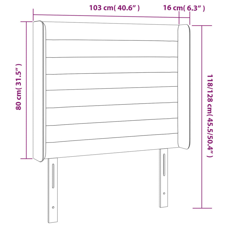 vidaXL sötétkék bársony fejtámla szárnyakkal 203x23x118/128 cm
