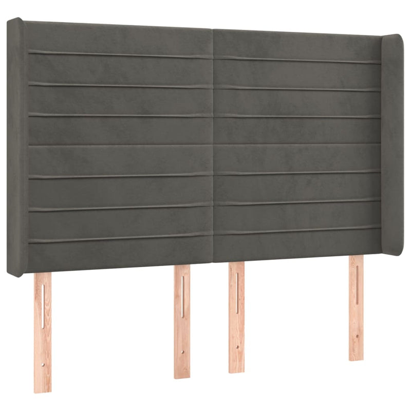vidaXL sötétszürke bársony fejtámla szárnyakkal 147x16x118/128 cm