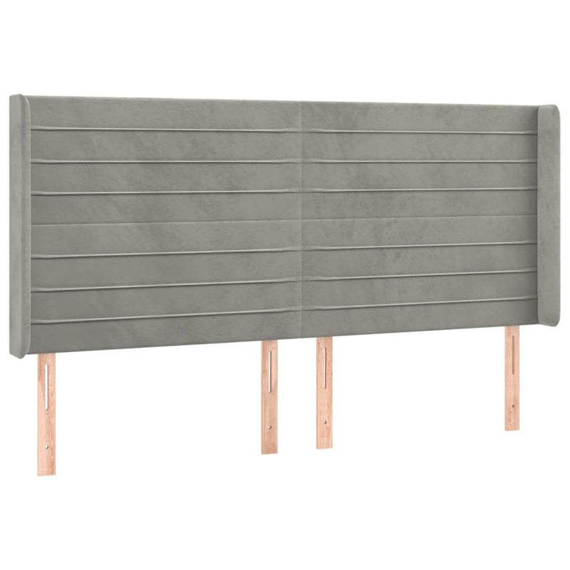 vidaXL világosszürke bársony fejtámla szárnyakkal 203x16x118/128 cm