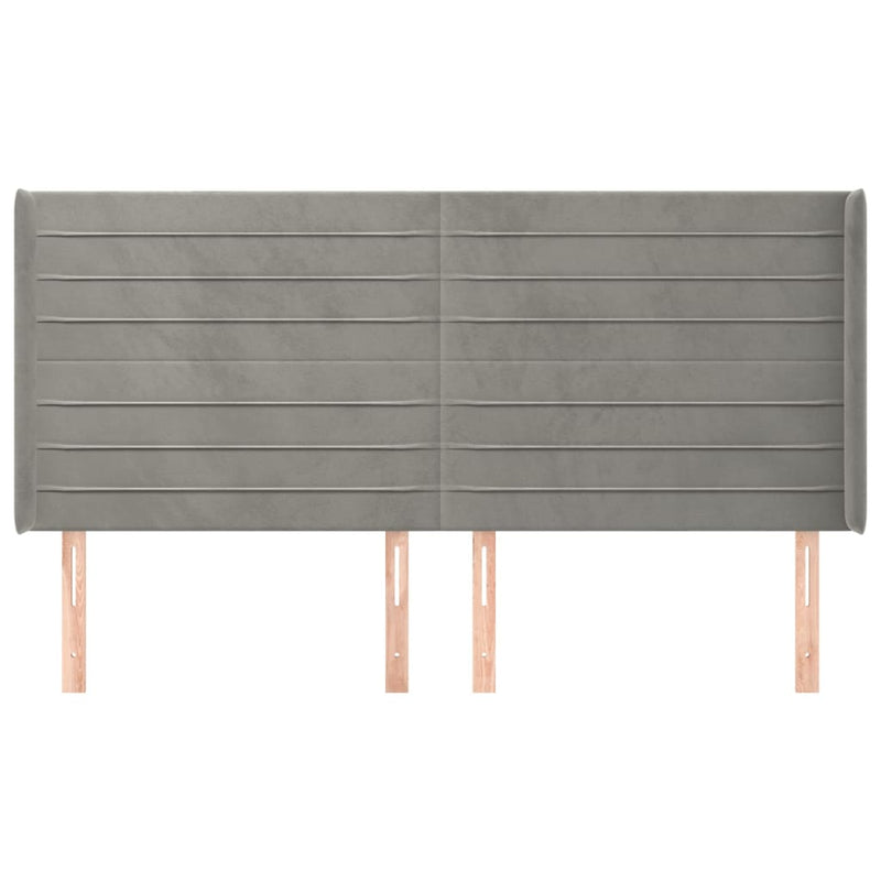 vidaXL világosszürke bársony fejtámla szárnyakkal 203x16x118/128 cm