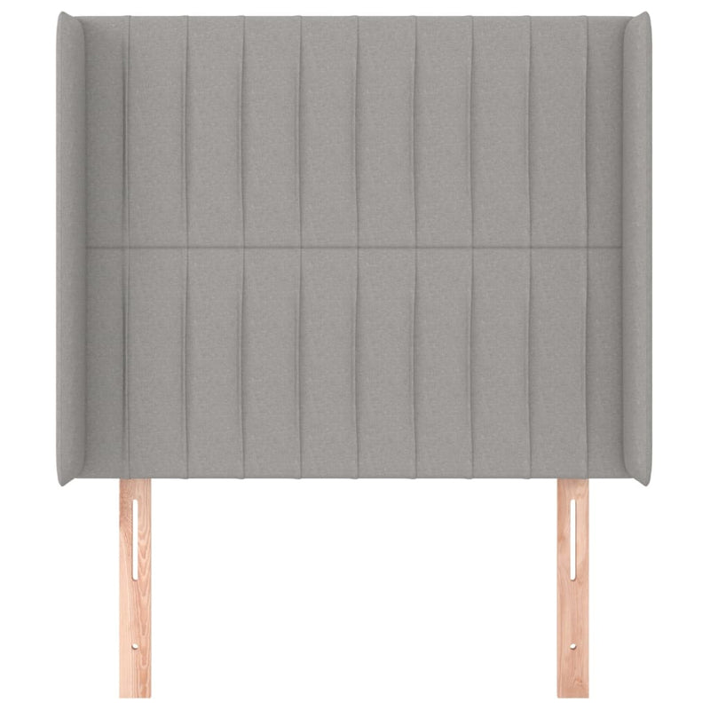 vidaXL világosszürke szövet fejtámla szárnyakkal 83x16x118/128 cm