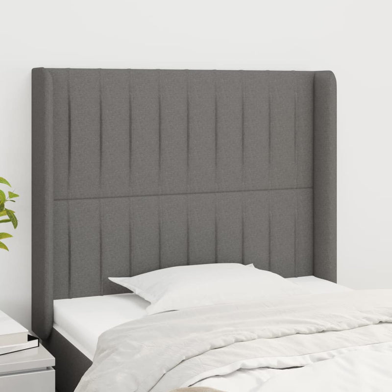 vidaXL sötétszürke szövet fejtámla szárnyakkal 83x16x118/128 cm
