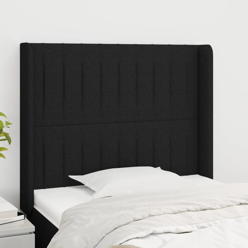 vidaXL fekete szövet fejtámla szárnyakkal 83x16x118/128 cm