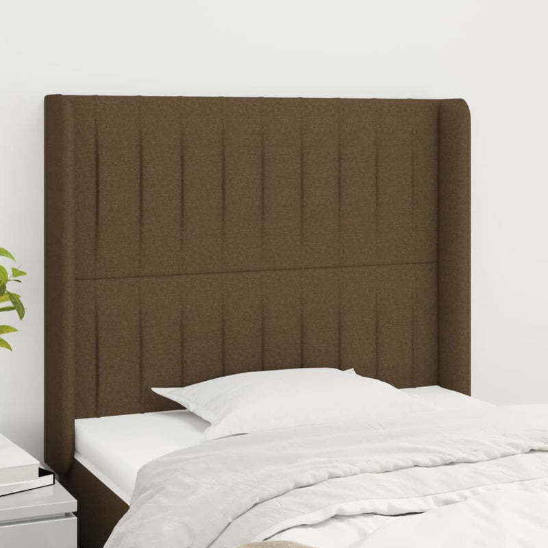vidaXL sötétbarna szövet fejtámla szárnyakkal 83x16x118/128 cm